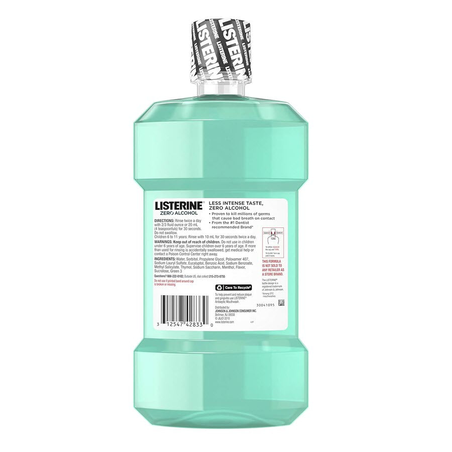 Listerine Zero Alcohol Antiseptic Mouthwash for Bad Breath and Plaque - Cool Mint - 33.8 fl oz