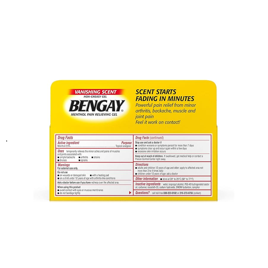 Bengay Vanishing Scent Non Greasy Pain Relief Gel, 2oz