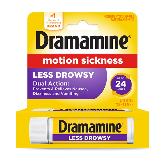 Dramamine All Day Less Drowsy Motion Sickness Relief Tablets for Nausea, Dizziness & Vomiting - 8ct