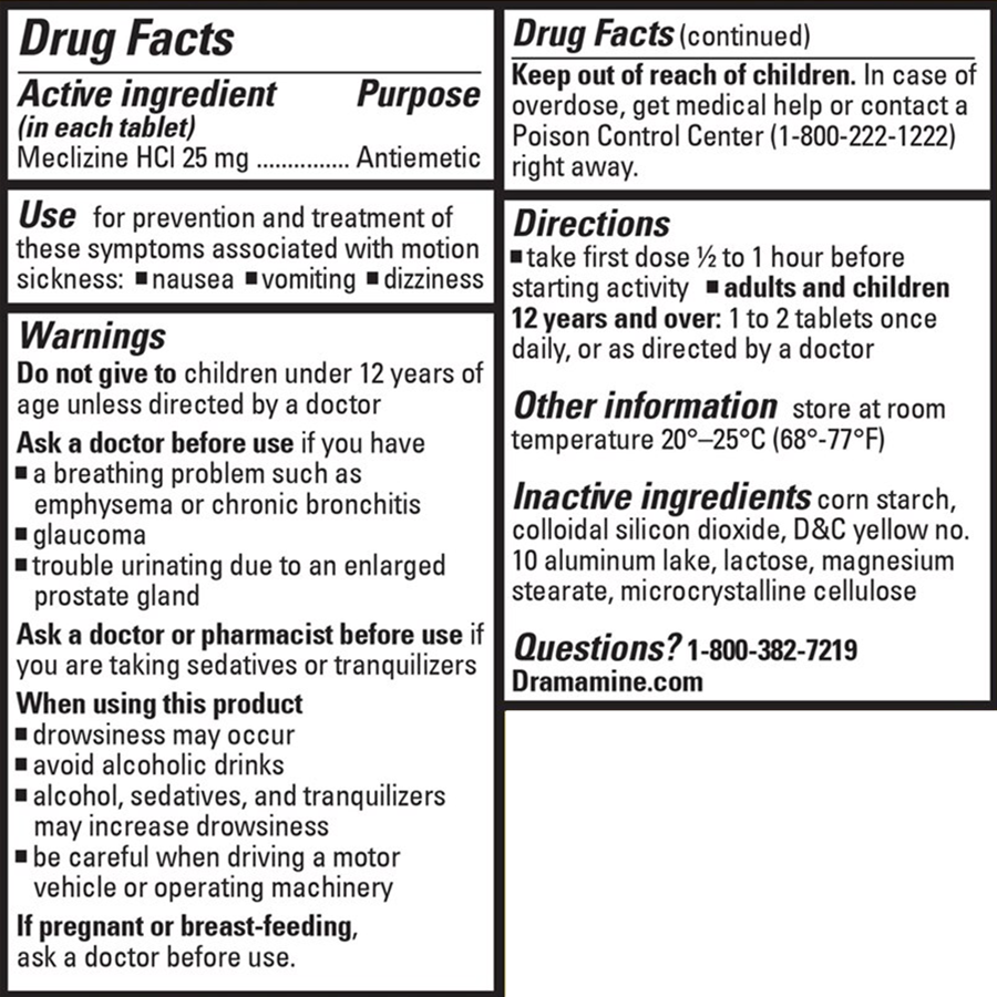 Dramamine All Day Less Drowsy Motion Sickness Relief Tablets for Nausea, Dizziness & Vomiting - 8ct