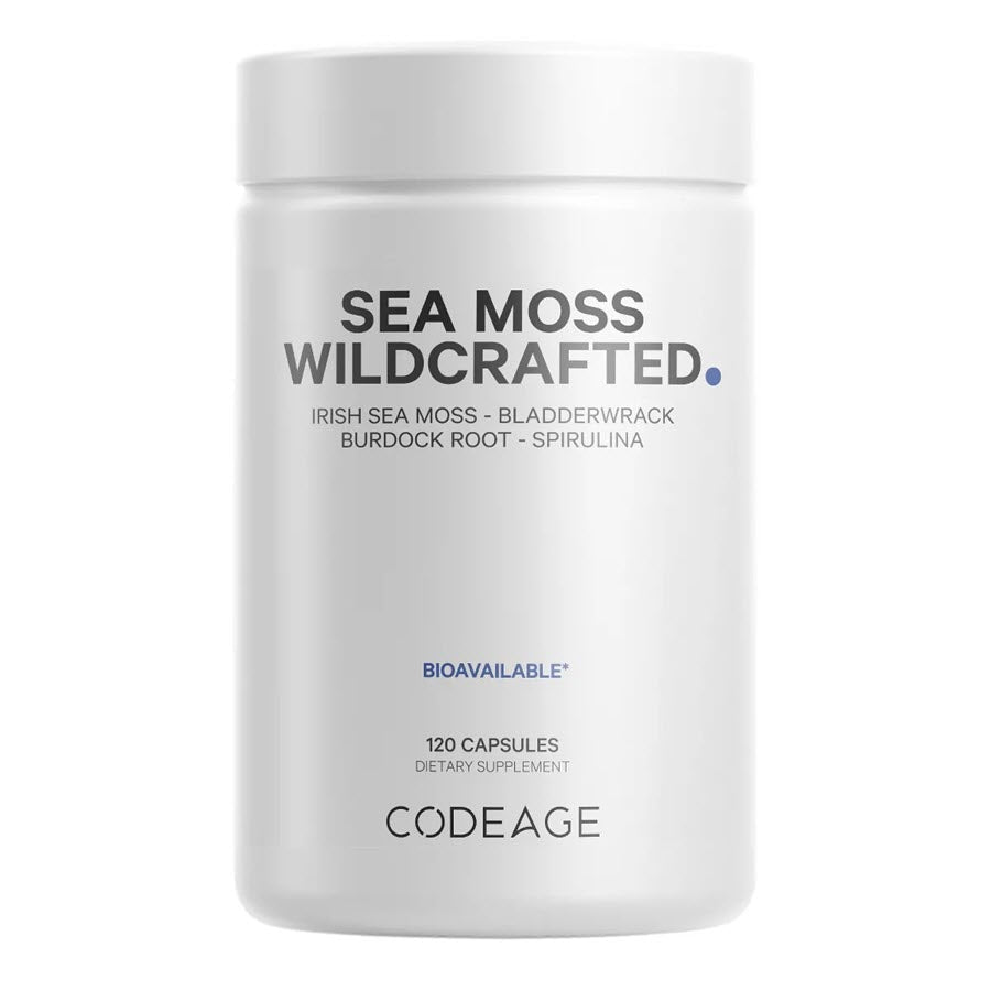 Codeage Raw Wildcrafted Irish Sea Moss, Bladderwrack, Burdock, Spirulina & BioPerine Black Pepper Supplement - 120ct