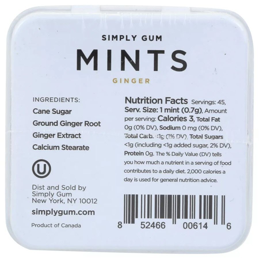 Simply Mints Natural Breath Mints, Ginger - 30 Mints 1.1oz