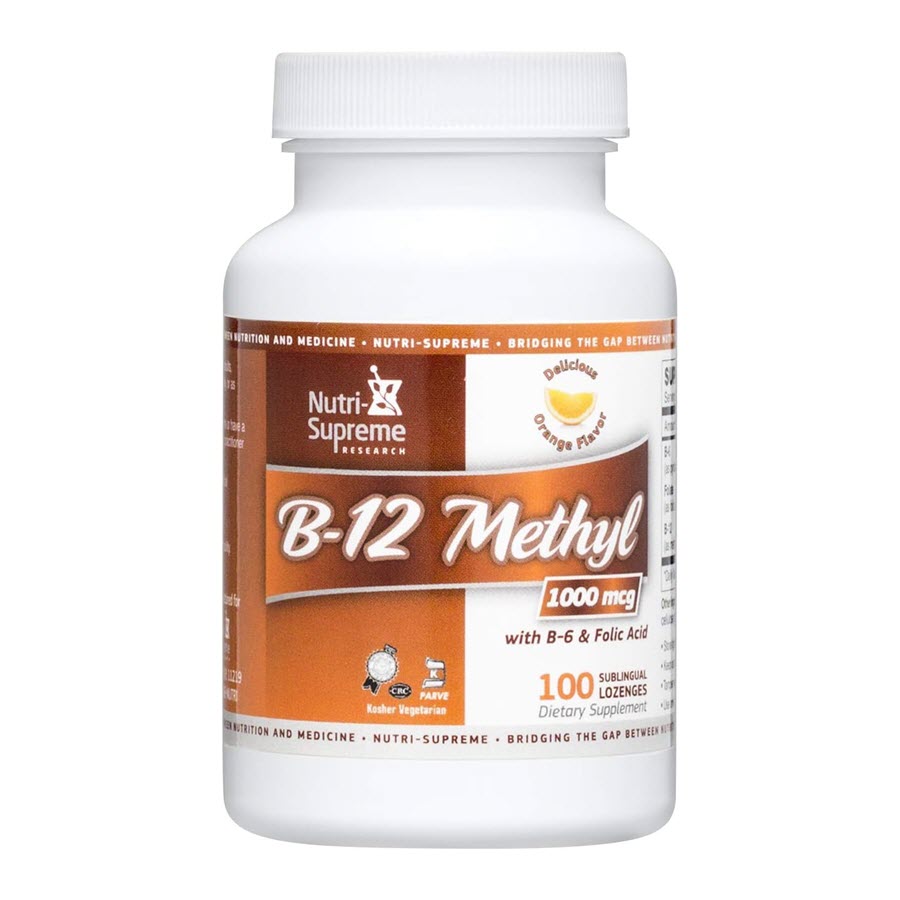 Nutri-Supreme Research B12 Methyl 1000 Mcg with B6 & Folic Acid Orange Flavor, 100 Sublingual Lozenges