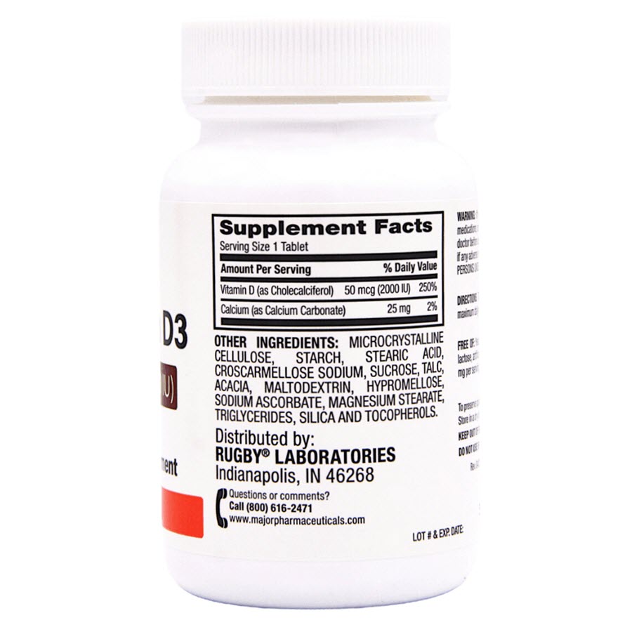 Rugby Vitamin D3 50mcg (2000IU), 100 Tablets