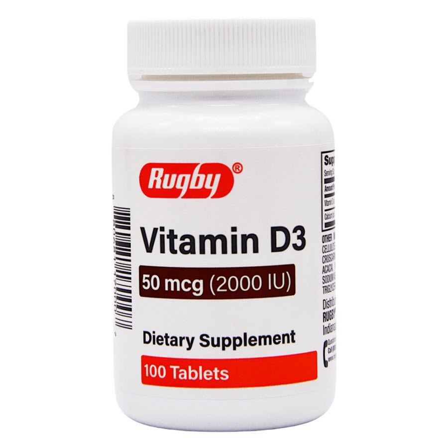 Rugby Vitamin D3 50mcg (2000IU), 100 Tablets