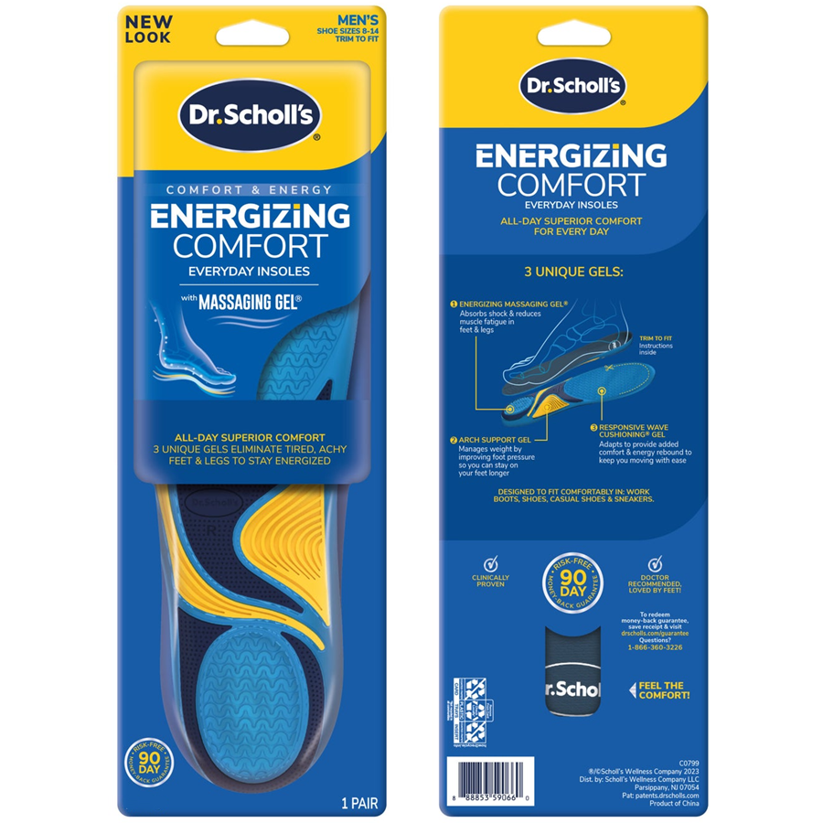 Dr. Scholl's Energizing Comfort with Massaging Gel - Men's Shoe Size 8-14 - 1 Pair