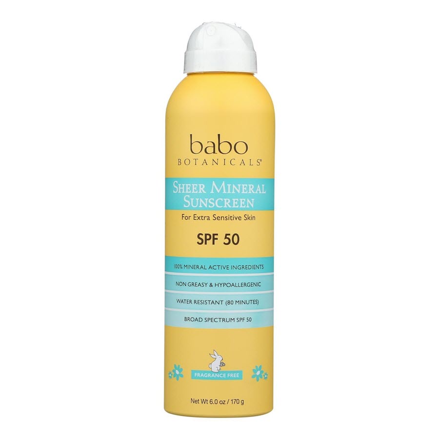 Babo Botanicals Sheer Mineral Sensitive Sunscreen Spray, SPF 50, 6oz