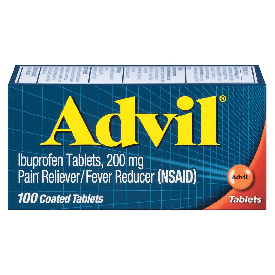 Advil Coated Tablets Pain Reliever and Fever Reducer, Ibuprofen 200mg, 100 Count