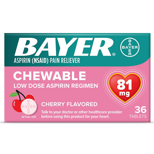 Bayer Chewable Low Dose 'Baby' Aspirin 81 mg Tablets Cherry, 36ct