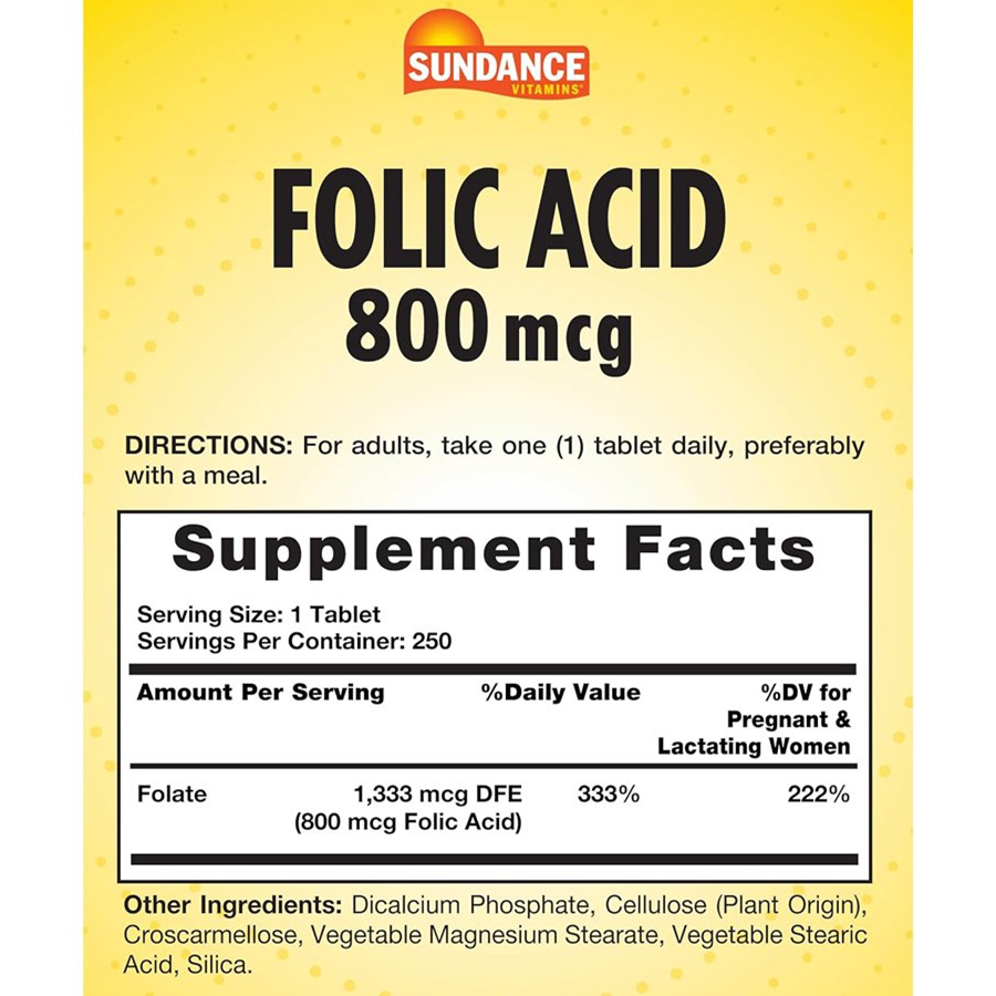 Sundance Folic Acid 800 Mcg Tablets, 250 Ea