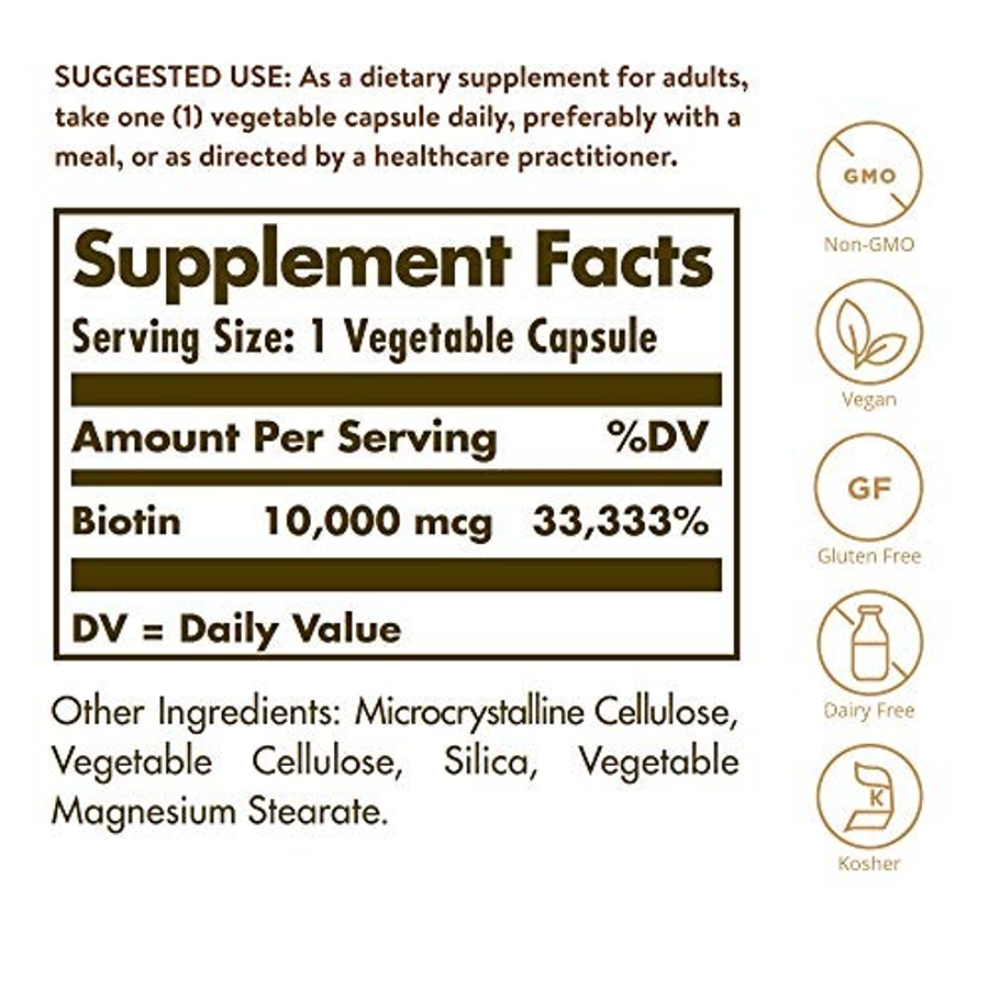 Solgar Biotin 10,000 Mcg, 60 Vegetable Capsules