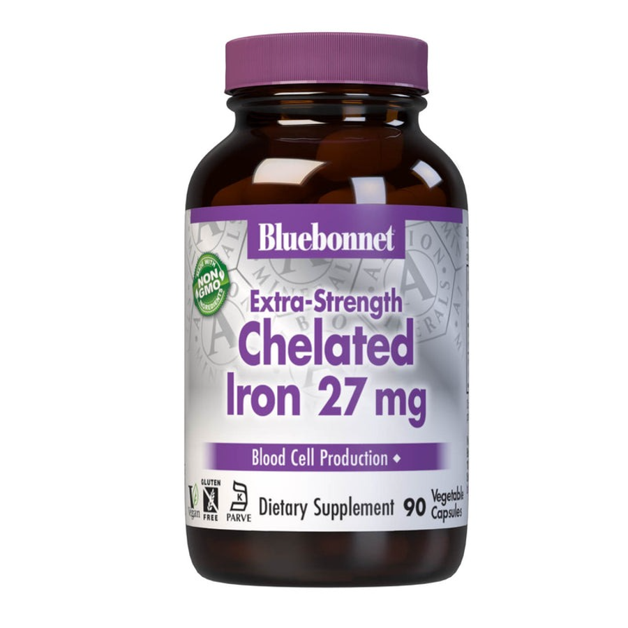 Bluebonnet Albion Chelated Iron 27 Mg, 90 Vegetarian Capsules