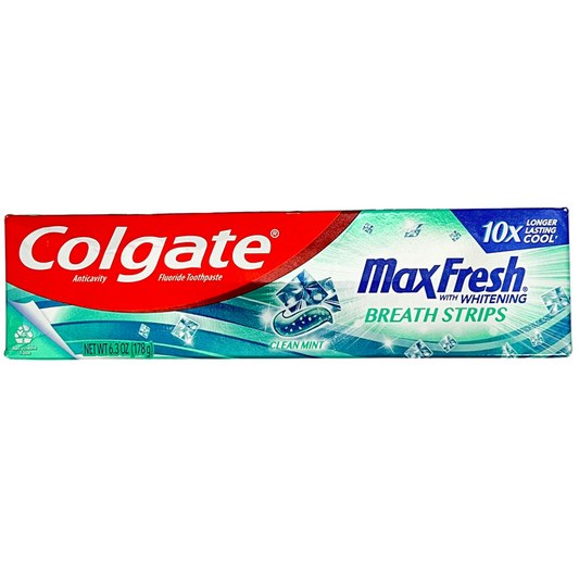 Colgate Max Fresh with Whitening Breath Strips, Clean Mint Toothpaste, 6.3oz