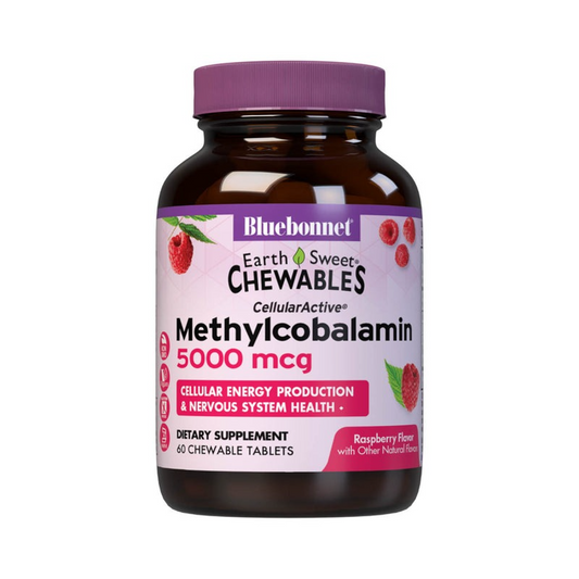 Bluebonnet Earthsweet Methylcobalamin Vitamin B-12 5000 Mcg Raspberry, 60 Chewables