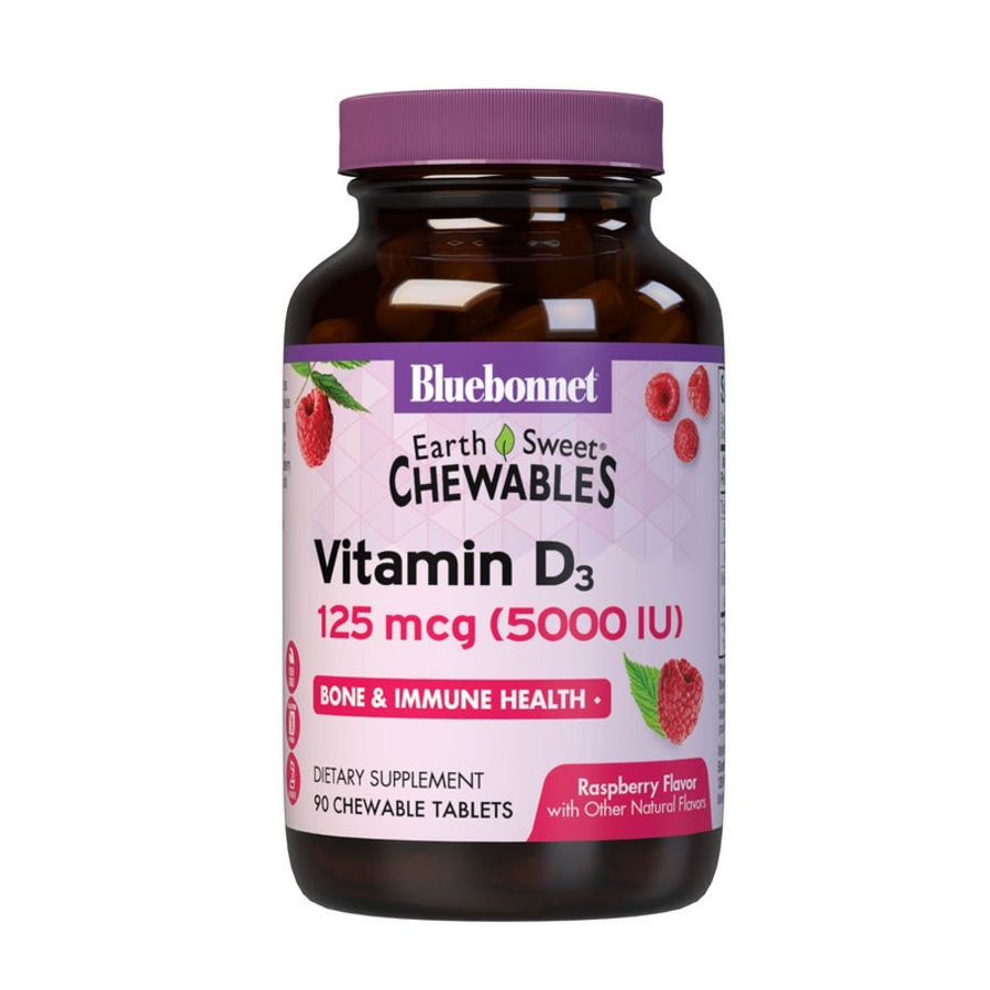 Bluebonnet Earthsweet Chewables D3 5000 iu Raspberry Flavor, 90 Chewable Tablets