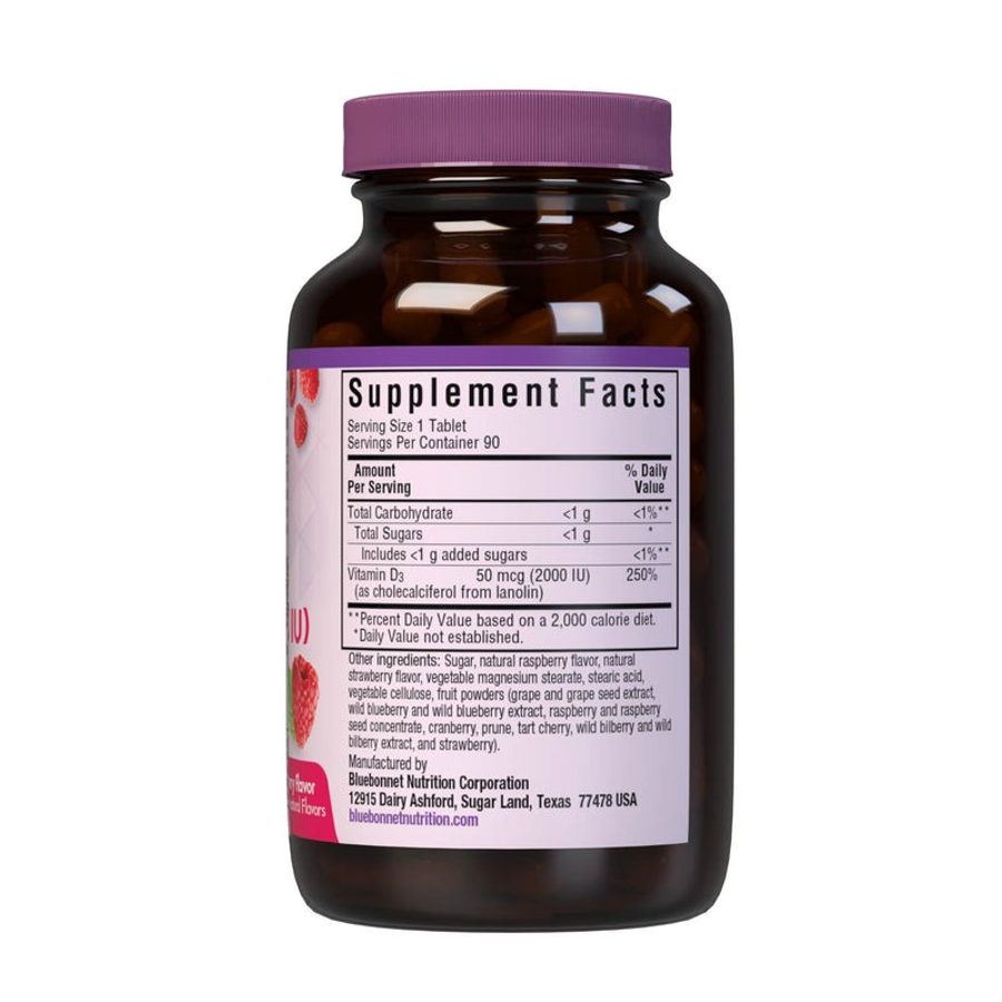 Bluebonnet Earthsweet Vitamin D3 2000 IU Raspberry Flavor, 90 Chewable Tablets