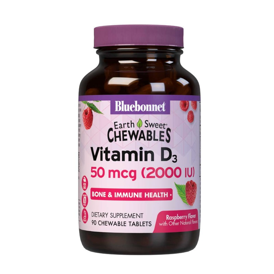 Bluebonnet Earthsweet Vitamin D3 2000 IU Raspberry Flavor, 90 Chewable Tablets