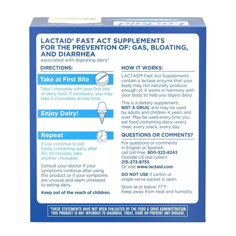 Lactaid Fast Act Chewable Tablets, Vanilla 32ct