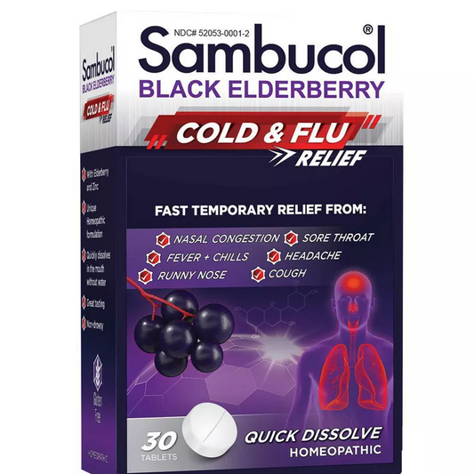 Sambucol Black Elderberry Homeopathic Cold & Flu Relief Tablets - 30ct