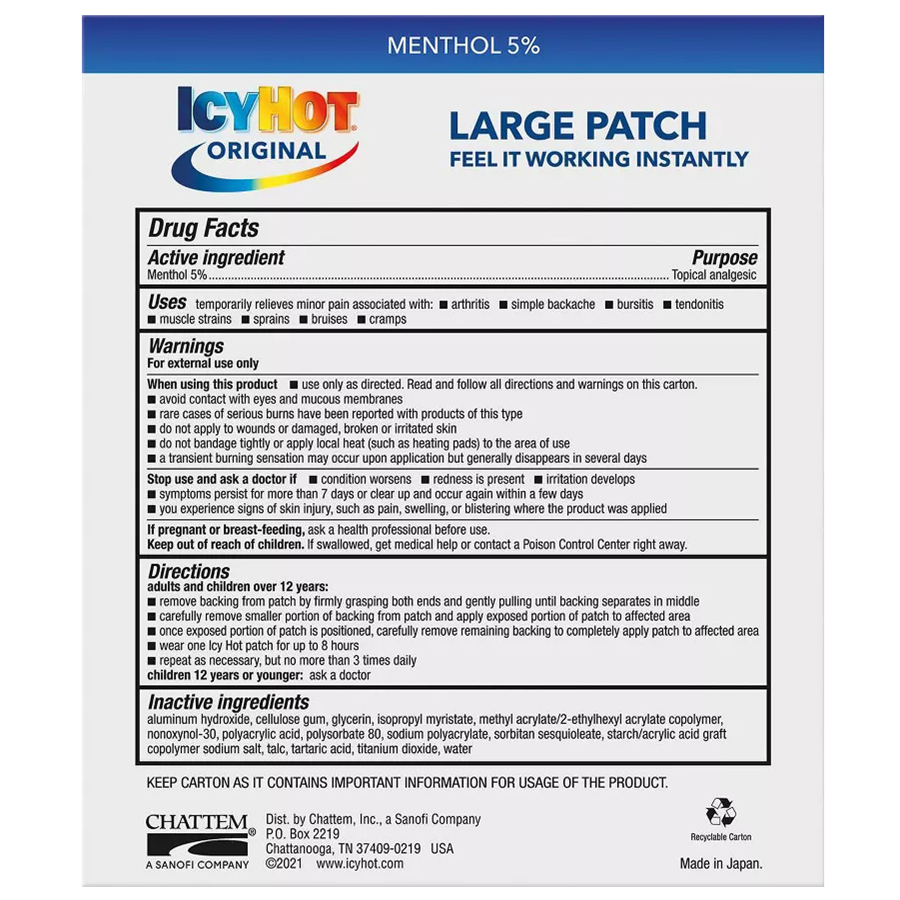 Icy Hot Medicated Patch Back - 5ct