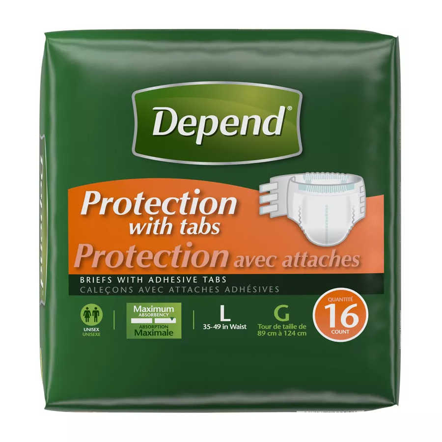 Depend Protection with Tabs Maximum Briefs, Large, 16ct