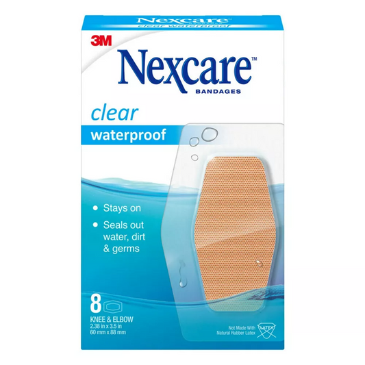 Nexcare Waterproof Bandages Knee and Elbow, Clear, 8ct