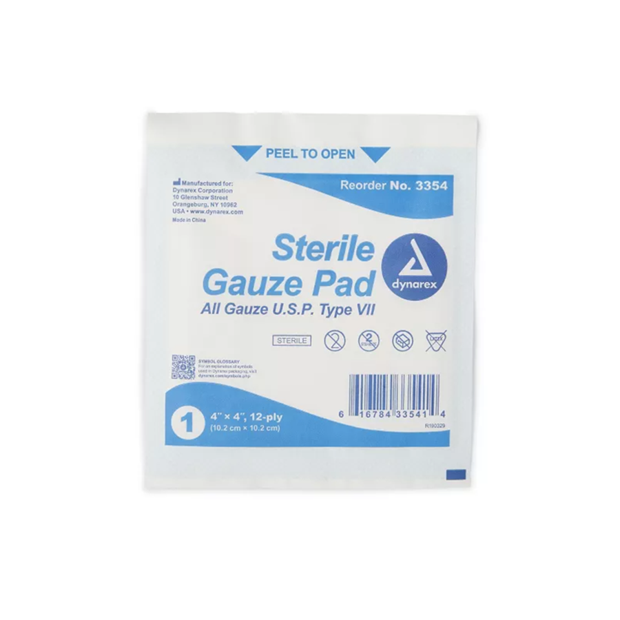 Dynarex Sterile Gauze Pads, Absorbent Wound Dressings, 4X4