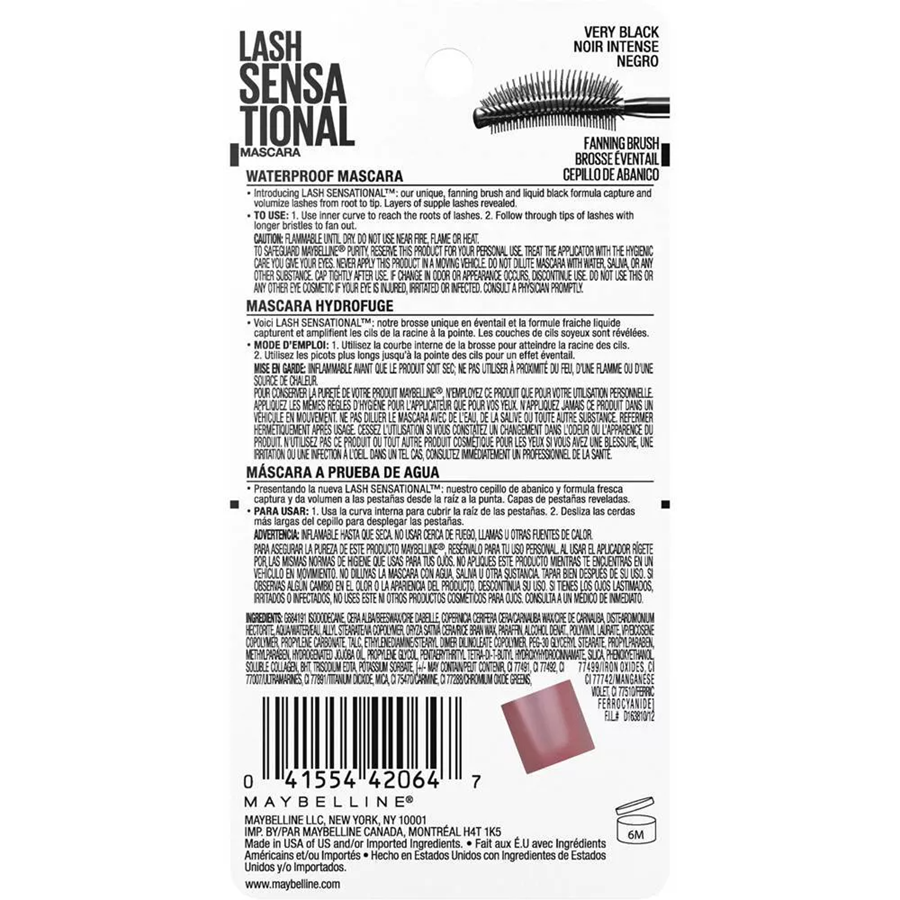 Maybelline Lash Sensational Lengthening Mascara - 0.32 fl oz, Waterproof Very Black