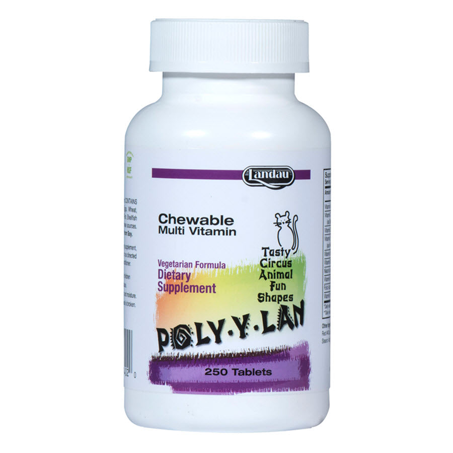 Landau Poly-Y-Lan Multi Vitamin Chewable, Circus Shape for Children, Iron Free, 250 Tablets