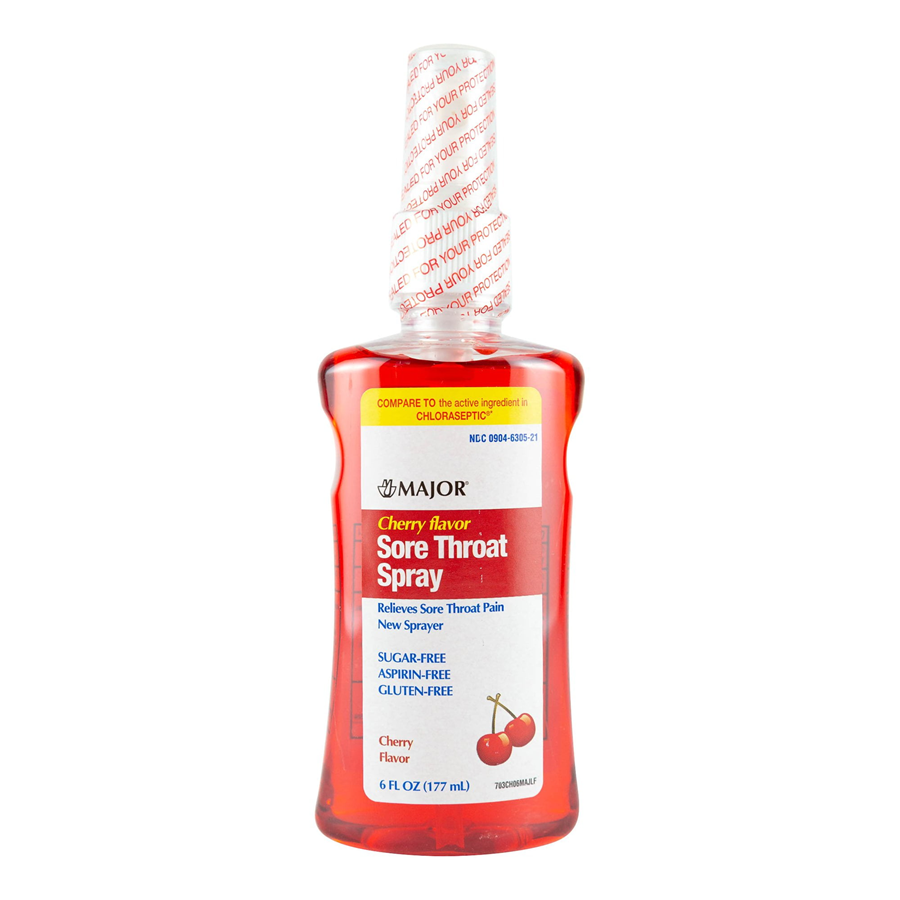 Major Sore Throat Spray Cherry Phenol-1 %, Sugar Free, 6oz