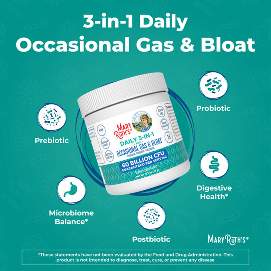 MaryRuth's Unflavored 3-in-1 Daily Gas & Bloat Powder 0.5 oz.