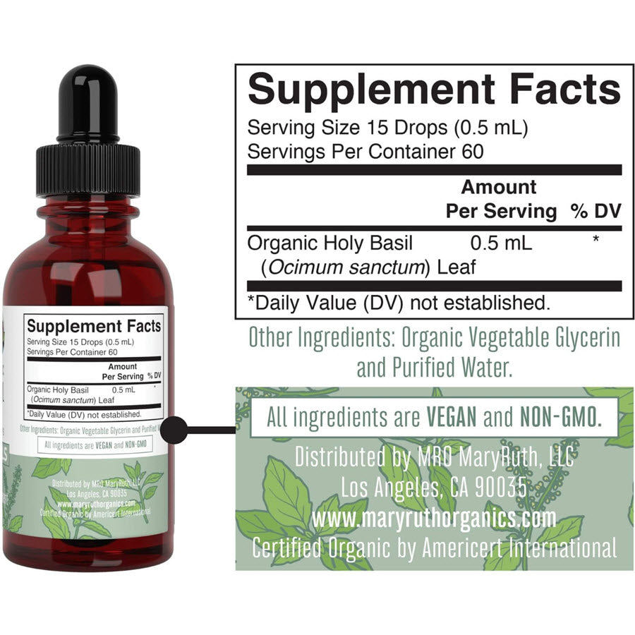 MaryRuth's Organic Holy Basil Liquid Drops 1 fl. oz.