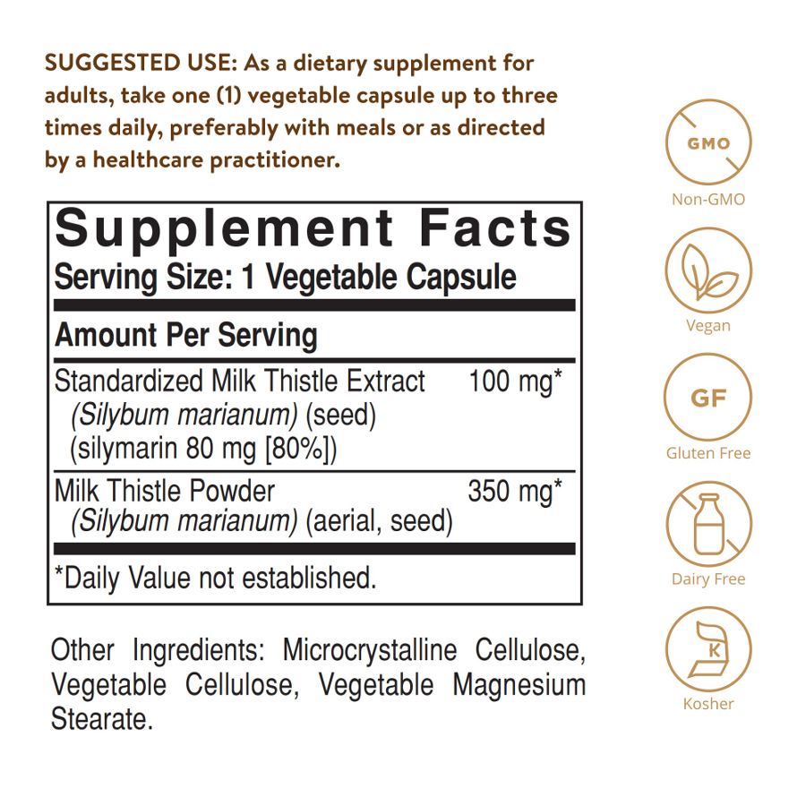 Solgar Milk Thistle 100 mg F/P, 100 Vegetable Capsules