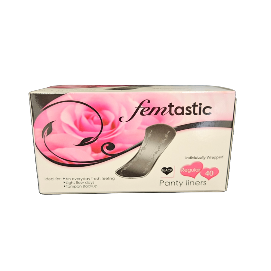 Femtastic Panty Liner, Black, Regular, 40ct