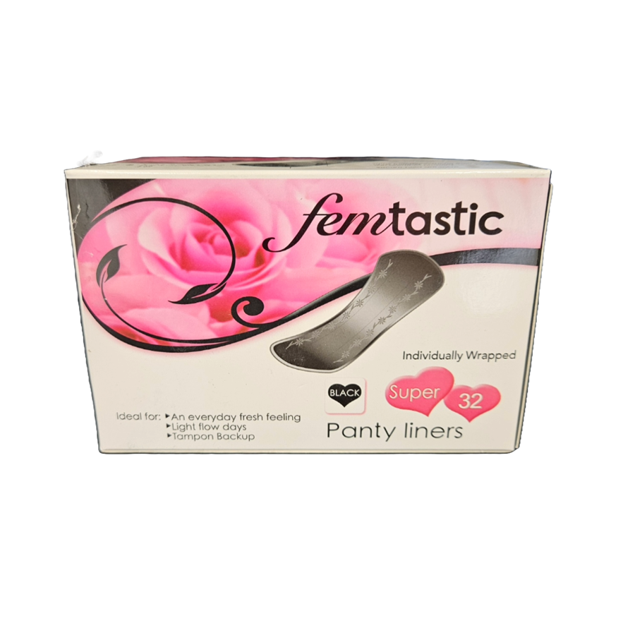 Femtastic Panty Liners, Black, Super, 32ct