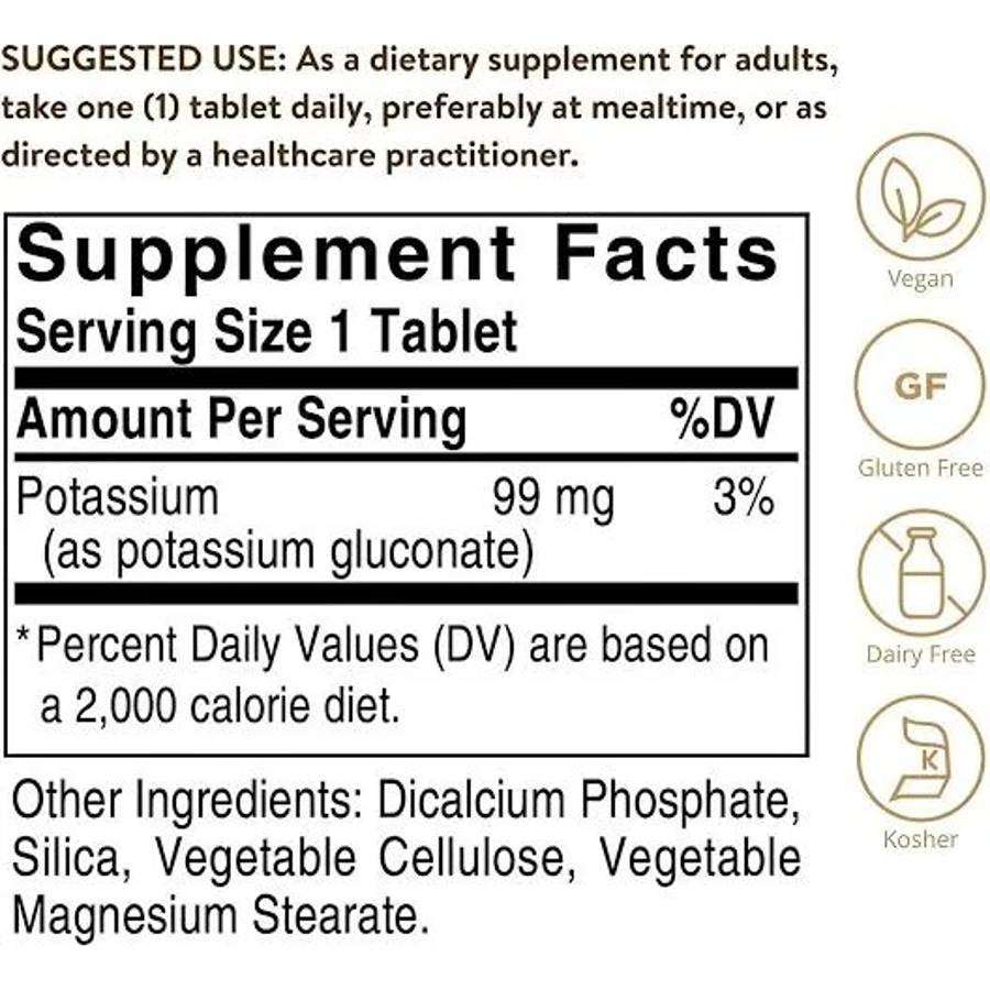 Solgar Potassium Gluconate, 100 Tablets