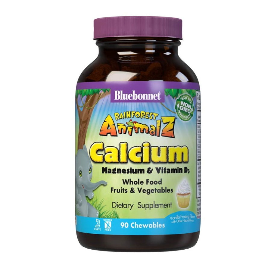 Bluebonnet Super Earth Rainforest animalz Calcium Magnesium & Vitamin D3 Natural Vanilla Swirl - 90 Tablets