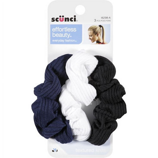 Scunci Effortless Beauty Basic Ruffle Ribbed Twist Scrunchies, 3ct