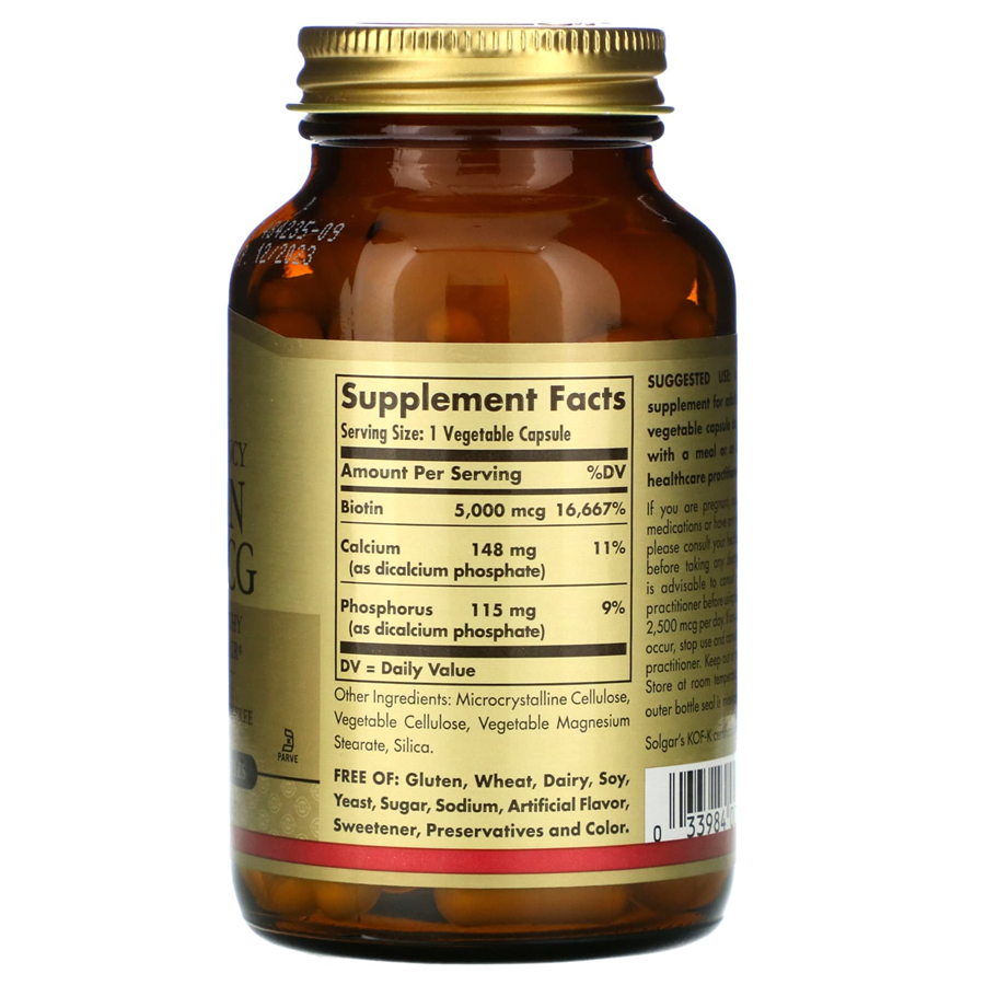 Solgar Biotin 5000 Mcg, 100 Vegetable Capsules