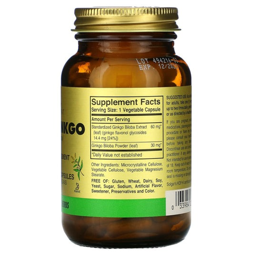 Solgar Super Ginkgo 60 mg, 100 Vegetable Capsules