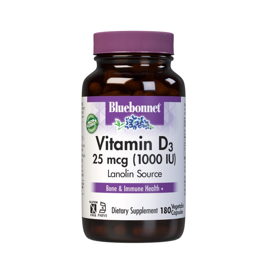 Bluebonnet Vitamin D3 1000 IU, 180 Vegetable Capsules