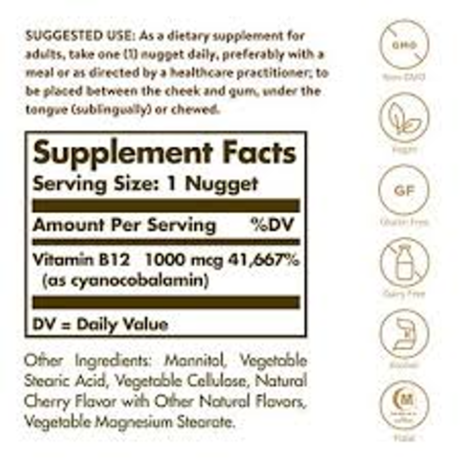 Solgar Vitamin B-12 1000 Mcg Methylcobalamin, 30 Nuggets