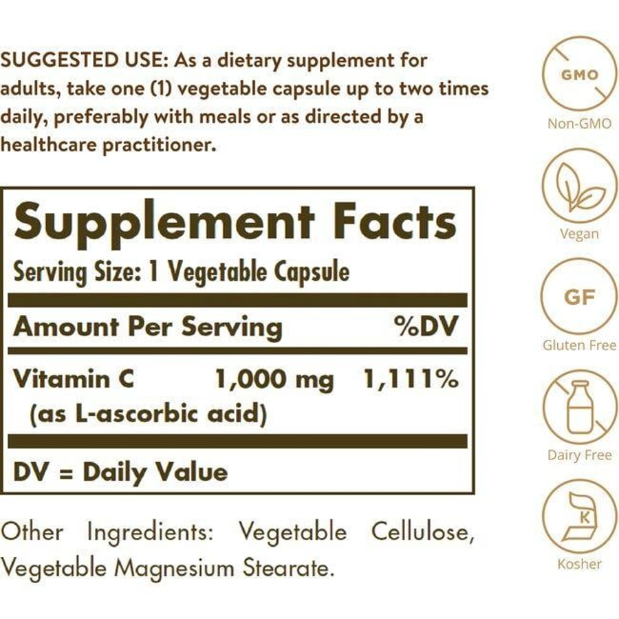 Solgar Vitamin C 1000 mg With Rose Hips, 100 Tablets