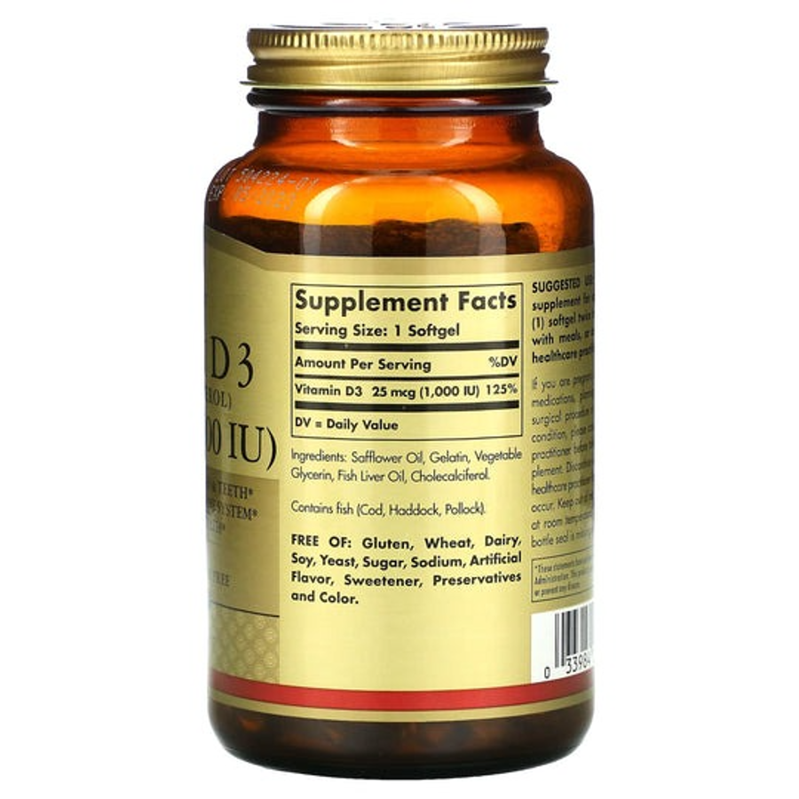 Solgar Vitamin D3 1000 IU, 250 Softgels