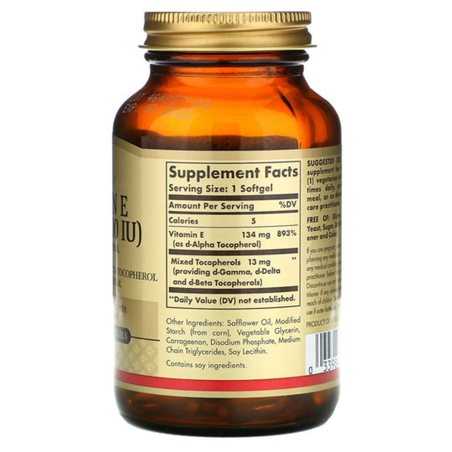 Solgar Vitamin E 200 mg Mixed, 100 Softgels