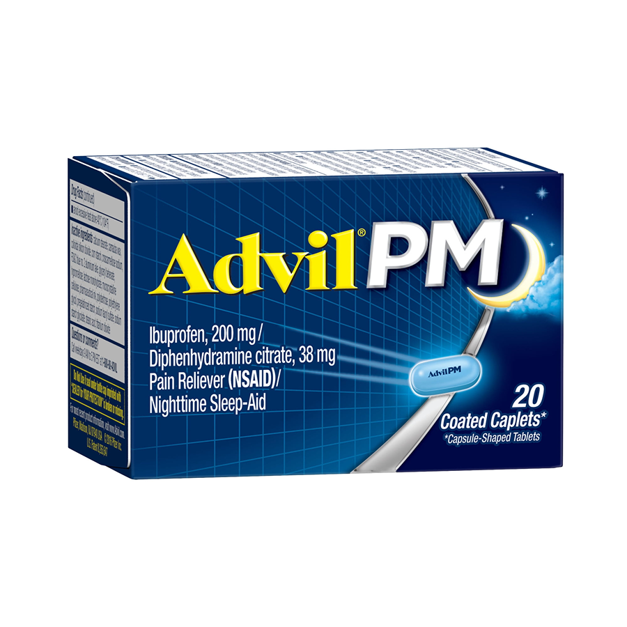 Advil PM Pain Reliever/Nighttime Sleep Aid Coated Caplet, 20 Count