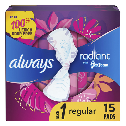 Always Radiant Pads with Wings, Scented, Size 1, 15ct