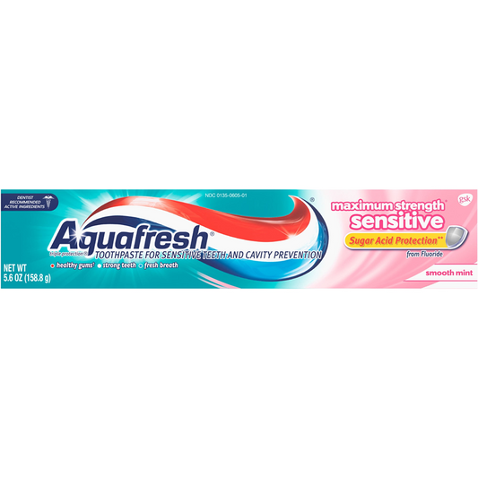 Aquafresh Maximum Strength Sensitive + Gentle Whitening Toothpaste, Smooth Mint 5.6 oz