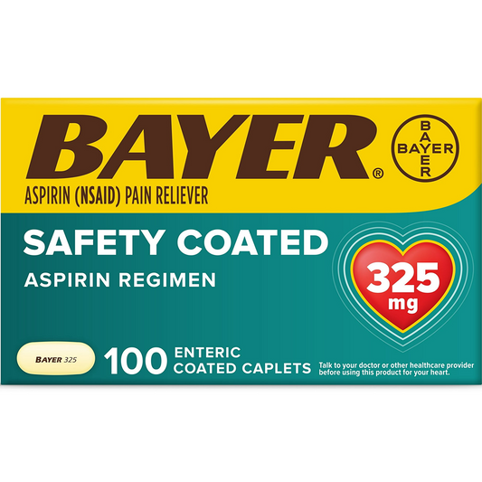 Aspirin Regimen Bayer, 325mg Enteric Coated Tablets, Pain Reliever, 100ct