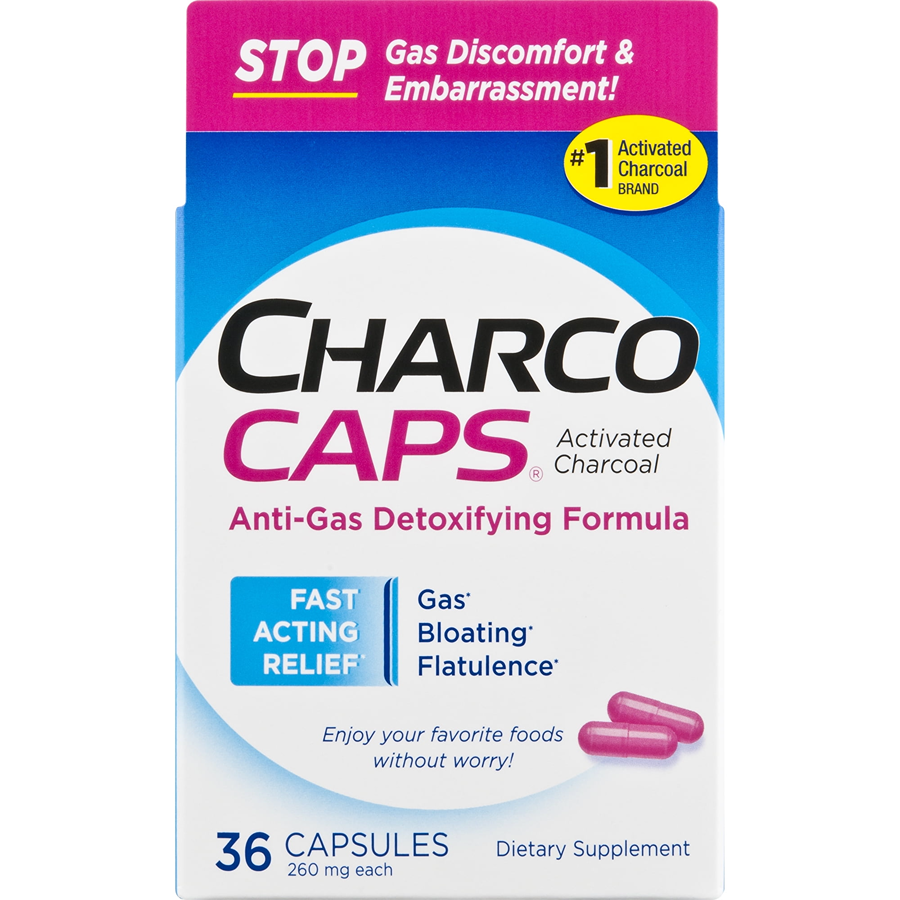 Charco Caps Anti-Gas Dietary Supplement Formula, 36 Capsules